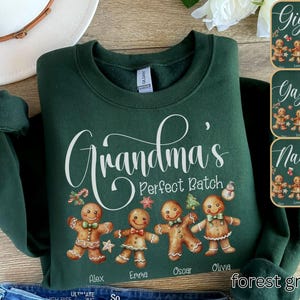 Custom Christmas Grandma's Sweatshirt, Custom Grandkids Name Holiday Sweater,Holiday Gift for Grandma,Gingerbread Crewneck,Personalized Gift