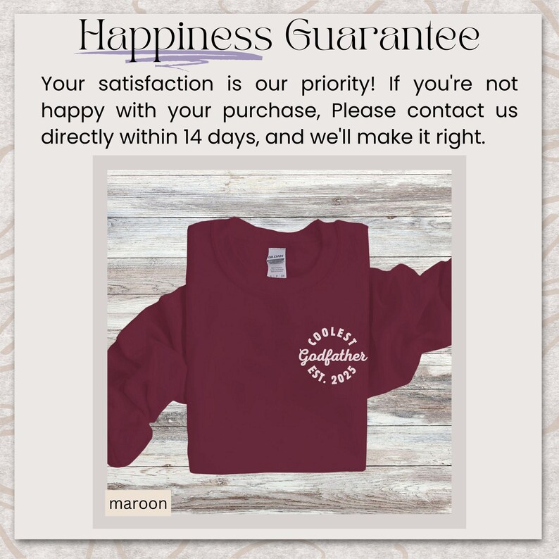 May include: A maroon long-sleeve t-shirt with the text "COOLEST Godfather EST. 2025" printed in white on the front.