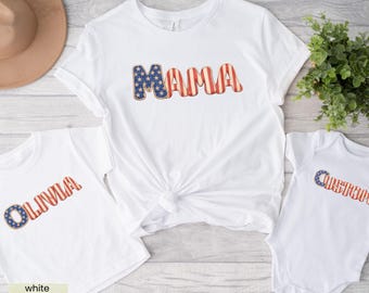 Personalized 4th of July Family Shirts, Custom Name USA Tees, Matching Patriotic Outfits, Minimal Retro Independence Day Tops