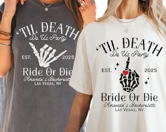 Bride Or Die Bachelorette Party Shirts, 'Til Death Do Us Party, Halloween Bridal Shirts, Spooky Bridesmaid Gifts,Skeleton Bride Team T-Shirt