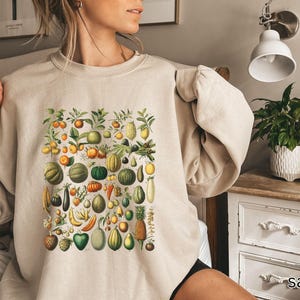 Fruits and Vegetables Sweatshirt, Foodie Gardening Sweatshirt Gift for Gardener Green Thumb Vintage Botanical Cottagecore Plant Lover