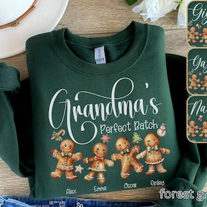 Custom Christmas Grandma's Sweatshirt, Custom Grandkids Name Holiday Sweater,Holiday Gift for Grandma,Gingerbread Crewneck,Personalized Gift