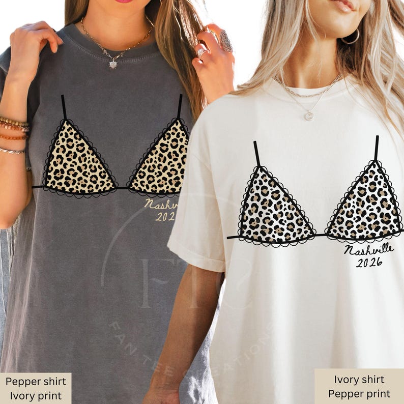 Custom Leopard Bikini Bachelorette Shirt, Nashville Bach Party Shirt, Bride Squad Trip Tee, Personalized Comfort Colors Girls Trip Tee Pepper