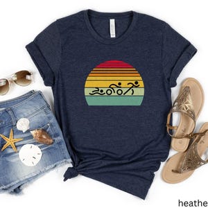 Retro Triathlon Shirt, Sunset Triathlon T-shirt, Triathlete Tee, Swim Bike Run Tshirt, Gift for Triathlete, Race Tee