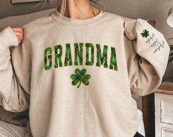 Custom St Patricks Grandma Sweatshirt,St Patricks Day Grandma Gift,Grandma Shamrock Crewneck Sweatshirt,St Paddy's Vintage Clover Sweatshirt