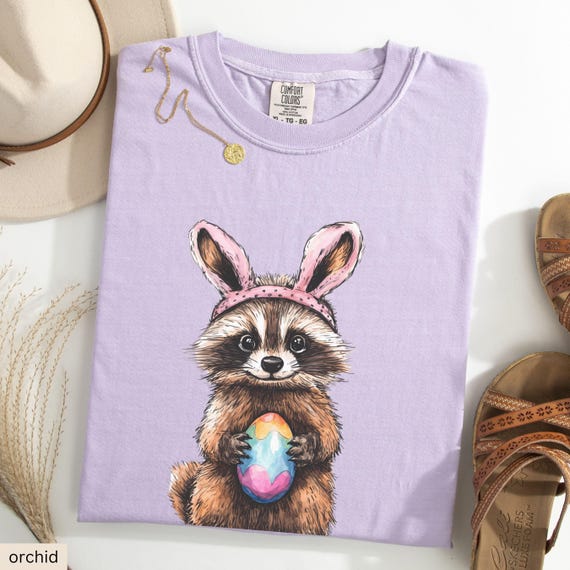 Easter Comfort Colors Shirt, Cute Raccoon Easter Bunny Tshirt, Funny Easter Gift, Raccoon Crewneck, Happy Easter Day Gift for Women, Rabbit
