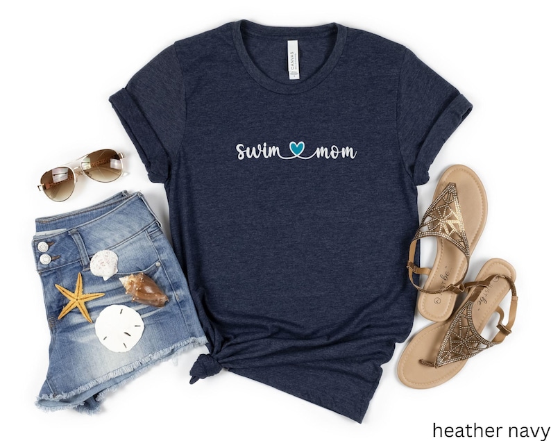 Swim Mom Shirt, Cute Swim Mama T-shirt, Swim Team Tshirt, Swimmer Mom Gift, Swim Meet Shirt, Gift for Swim Mom Heather Navy