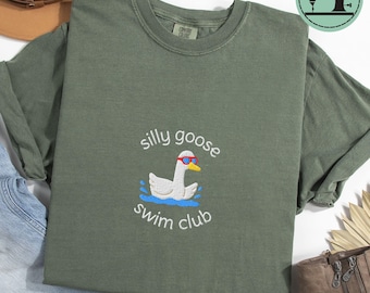 Embroidered Silly Goose Swimmer Shirt, Gift for Swimmer, Funny Swim Team Shirt, Summer Swim Club Shirt, Goose Swimming T-Shirt, Swim Tshirt