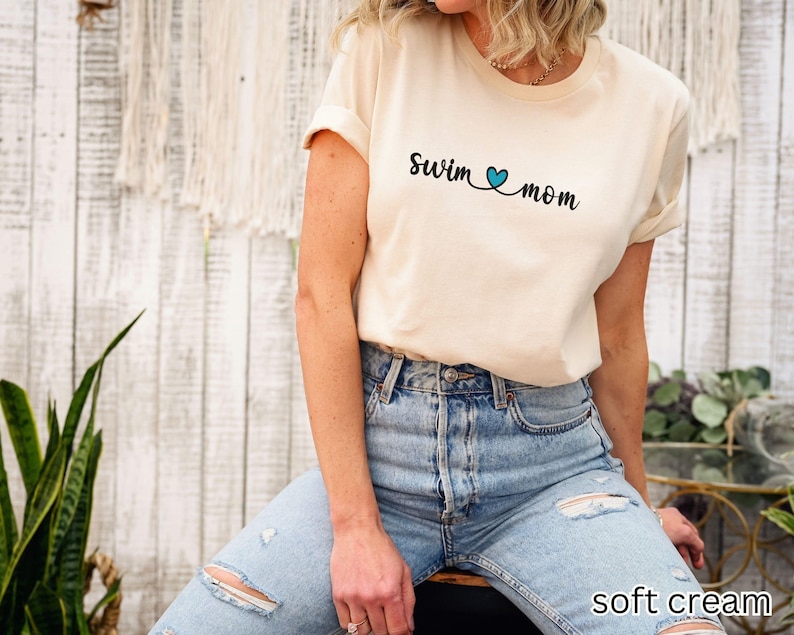 Swim Mom Shirt, Cute Swim Mama T-shirt, Swim Team Tshirt, Swimmer Mom Gift, Swim Meet Shirt, Gift for Swim Mom Soft Cream