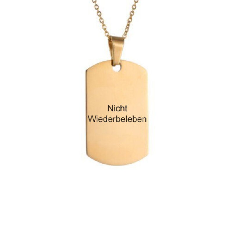 Nicht Wiederbeleben Nicht Reanimieren Do Not Resuscitate DNR Kette Halskette Graviert Edelstahl Erkennungsmarke Gold