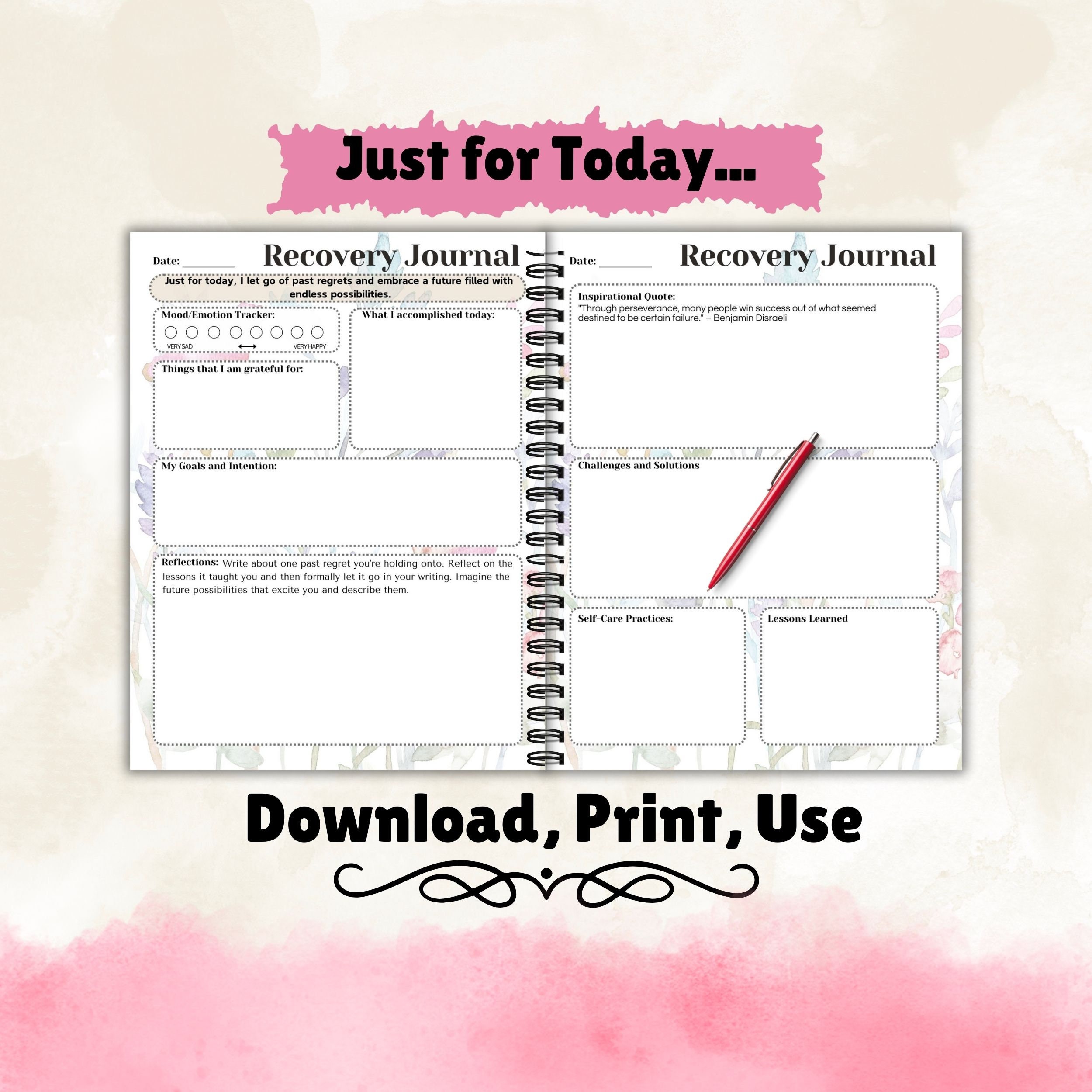 Recovery Journaling Recovery Journal- Just for Today, Sobriety, Addiction, Mental Health ...