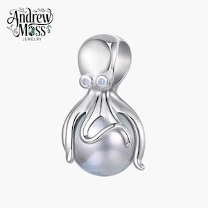 Octopus Pearl Bead Charm for Bracelet 925 Sterling Silver