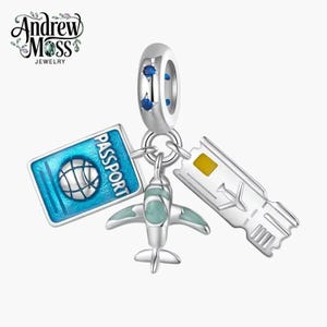 Traveling Airplane Dangle Charm for Bracelet 925 Sterling Silver