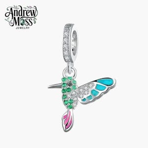 Berloque pendente de pássaro Colibri para pulseira em prata esterlina 925