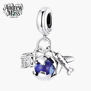 Travel the World Dangle Charm for Bracelet 925 Sterling Silver