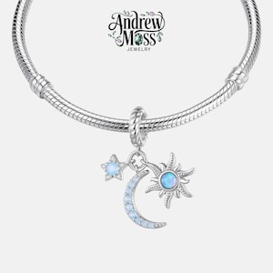 Sun, Moon and Star Moonstone Charm
