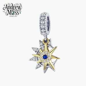 Mond, Sonne und Sterne Liebe Anhänger für Armband 925 Sterling Silber