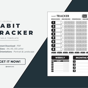 Printable Habit Tracker | Minimalistic Bullet Journal Aesthetic | Daily, Weekly, Monthly Habits | Set Your Resolutions | Plan your Habits