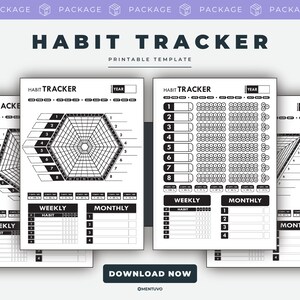 Printable Habit Tracker | 4-In-1 Bundle Deal | 4 Shapes in 3 Sizes in 2 Orientations | Daily, Weekly, Monthly Habits | Achieve your Habits!