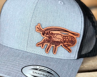 Mini Season Hat | leather patch trucker hat, lobster, Florida lobster, caribbean lobster, Florida keys