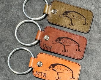 Handmade Fishing Lure Tag Leather Keychain | Custom keychain with your name or initials