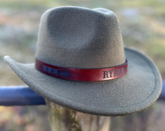 Trains Personalized Kids Cowboy Hat | Laser Engraved Name on Genuine Leather Band
