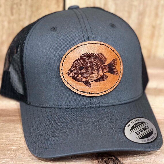 Bluegill Fishing Snapback Trucker Hat Laser Engraved Leather Patch