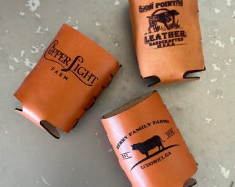 Custom Can Kozy - Genuine Leather Drink Coolie, personalized laser engraved with your logo or design