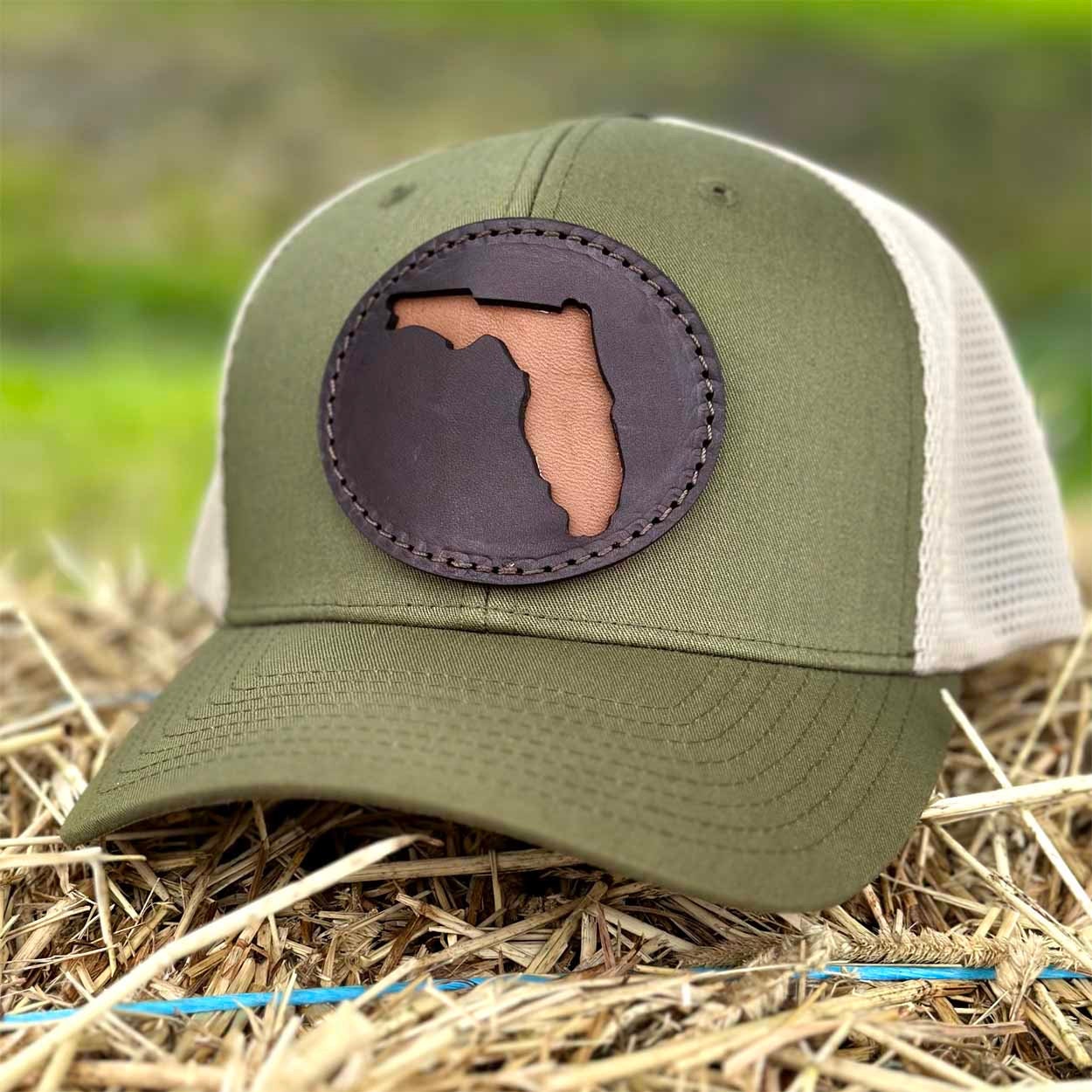 Alabama Pride Leather Patch Trucker Hat - Khaki/Brown