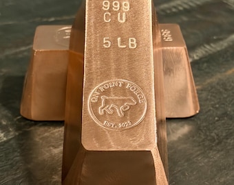 5 lb .999 Copper Bar | On Point Forge hand poured fine .999 copper bullion