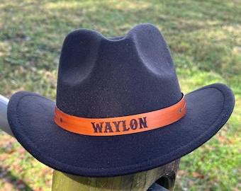Personalized Kids Cowboy Hat Genuine Leather Custom Band, Custom name with Arrow Youth Fit