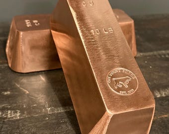 10 lb .999 Copper Bar, Hand poured fine .999 copper bullion