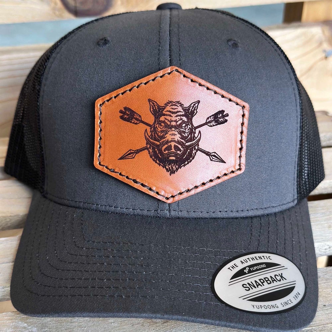 Boar Hog Hunting Leather Patch Adjustable Trucker Hat Bow Hunting, Laser  Engraved Leather Patch on Flexfit Adjustable Snapback Hat. - Etsy