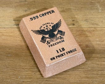 1 lb Copper Bar | 250 Years of Freedom Patriotic Hand poured fine .999 copper bullion