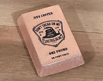 1 lb .999 Copper Bar | Don’t Tread On Me Hand poured fine .999 copper bullion