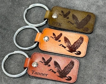 Handmade Canadian Goose Tag Leather Keychain | Custom  genuine leather with your name or initials
