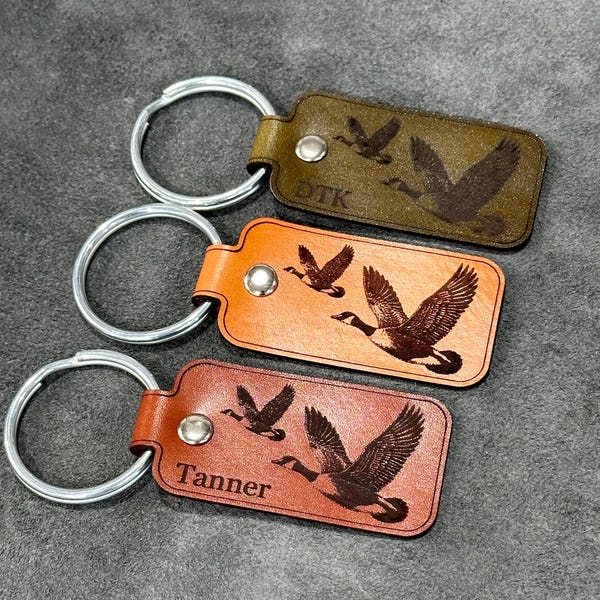 Handmade Canadian Goose Tag Leather Keychain | Custom  genuine leather with your name or initials