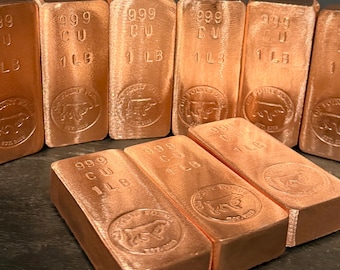 10 lb .999 Copper Bullion | Set of Ten 1lb Hand poured fine .999 copper bars