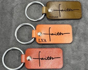 Faith Tag Leather Keychain | Handmade Custom faith keychain with your name or initials