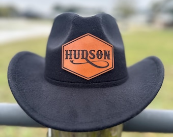 Personalized Kids Cowboy Hat | With Genuine Leather Patch, Youth Fit