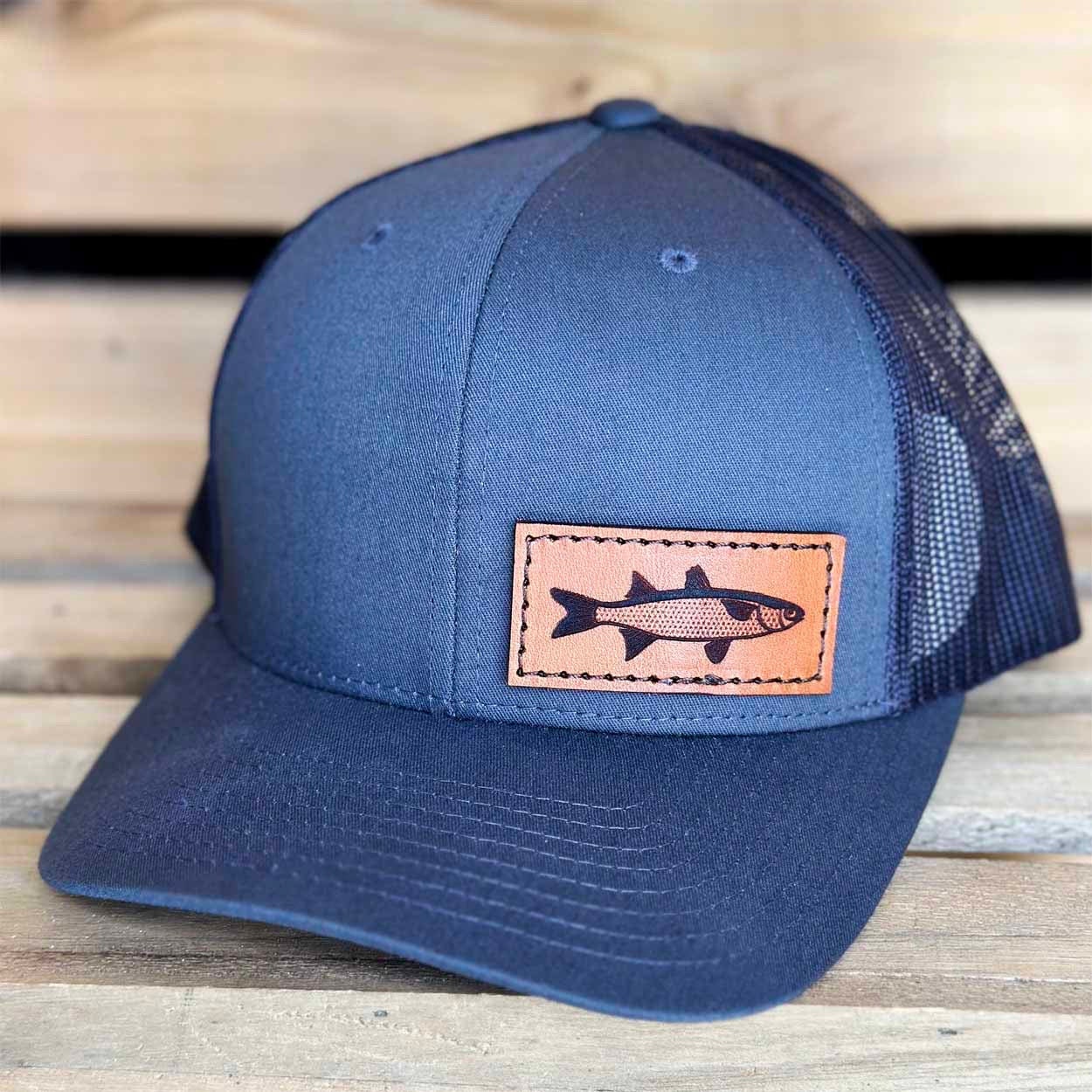 Mullet Flexfit Snapback Trucker Hat Saltwater Fishing, Mullet Run, Flats  Fishing, Offshore Fishing, Leather Patch Hat 