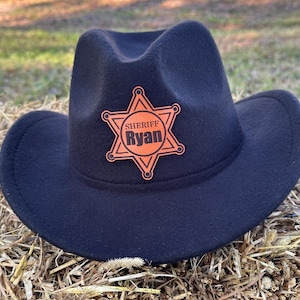 Personalized Kids Cowboy Hat | Custom name youth sheriff hat with genuine leather patch