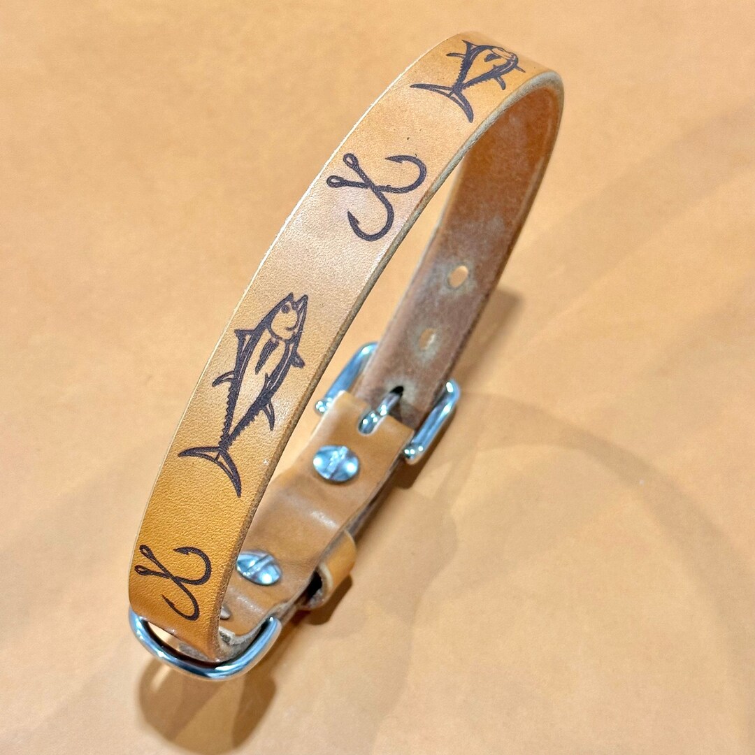 Tuna Etched Leather Dog Collar Etsy