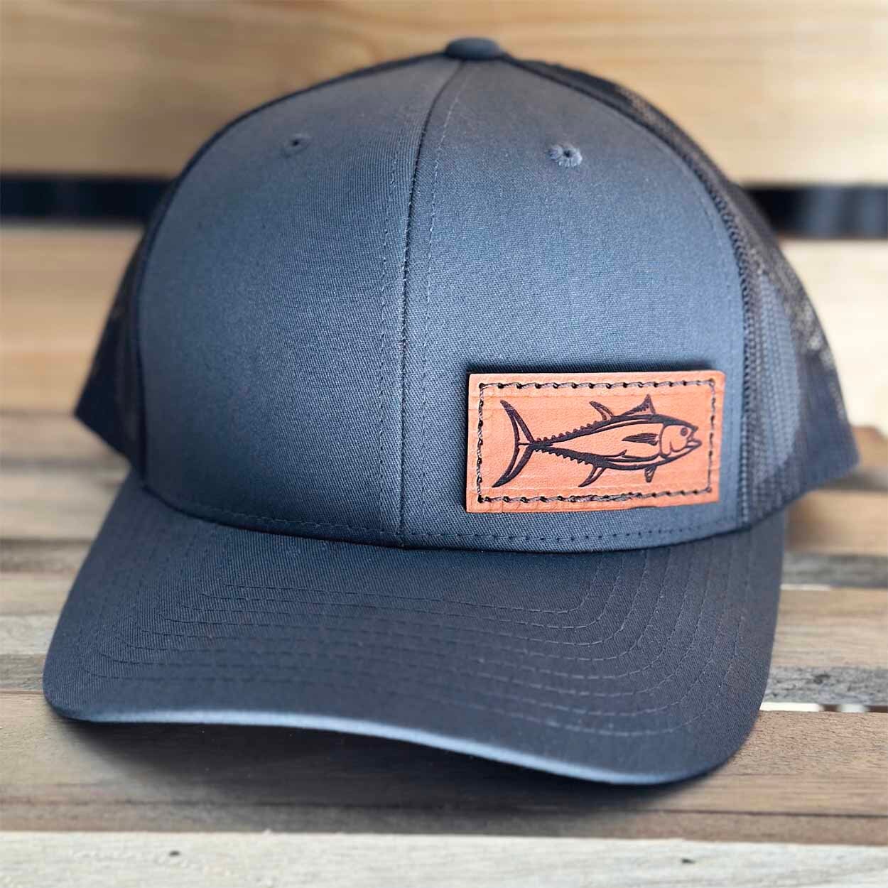 Tuna Leather Patch Hat | tuna fishing, fisherman, offshore fishing,  yellowfin, blackfin, bluefin, genuine leather