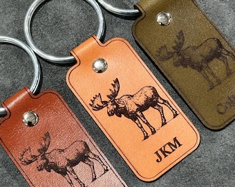 Moose Tag Leather Keychain | Handmade custom keychain with your name or initials