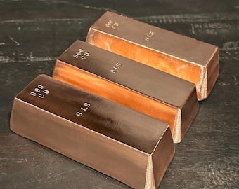 9 lb .999 Copper Bar, Hand poured fine .999 copper bullion