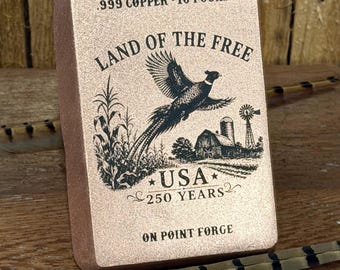 10 lb .999 Copper Bar | Pheasant Flying Land of the Free Special Edition engraved copper bar
