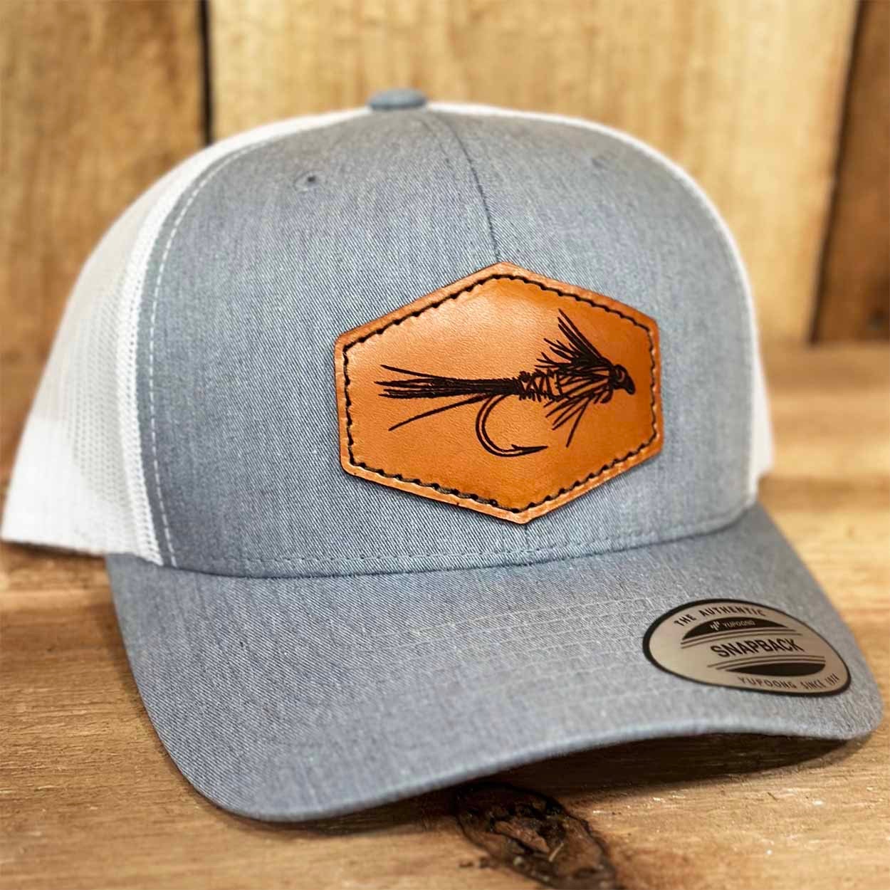 Fly Fishing Hat Genuine Leather Patch Snapback Hat, Flying Fisherman, River  Fishing, Fly Tie, Montana, Wyoming, Colorado 