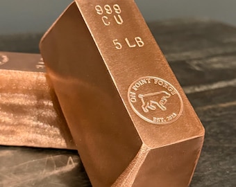 5 lb .999 Copper Bar | On Point Forge hand poured fine .999 copper bullion