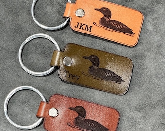 Handmade Loon Tag Leather Keychain | Custom  genuine leather with your name or initials
